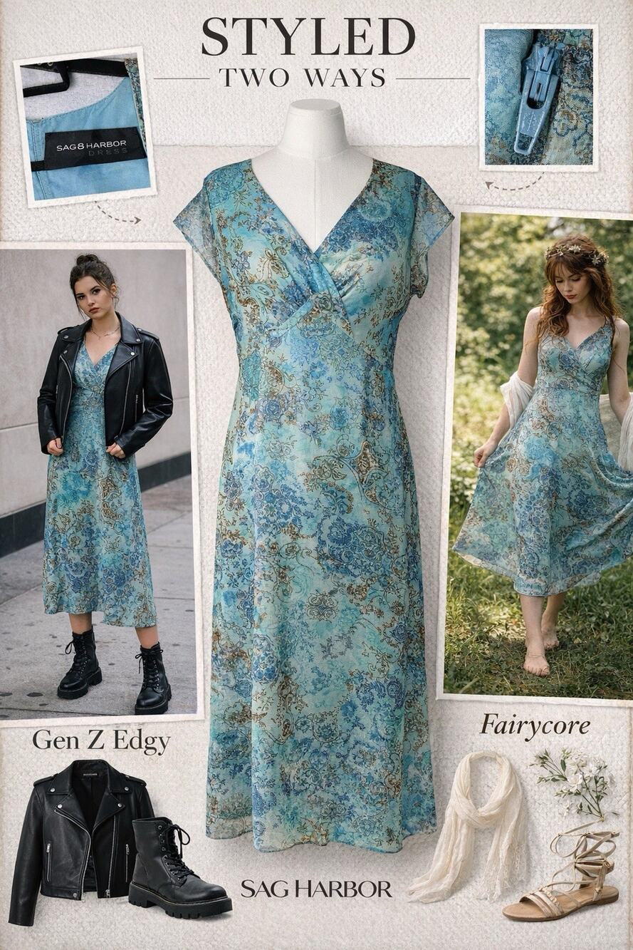 Sag harbor Blue paisley Midi Dress Sz 8 Boho Cottagecore Fairy core Soft Grunge